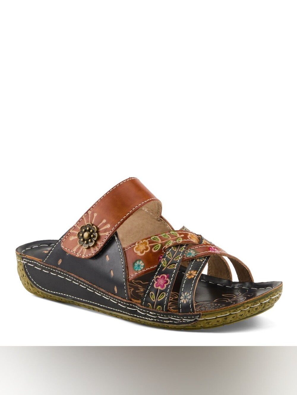L'Artiste Leigh Slide Sandals Hand Painted Leather Wedge Shoes Size 38